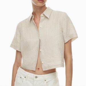 Wilfred Aritzia Beige Organic Linen Gelato Button Up Blouse Size 2XS